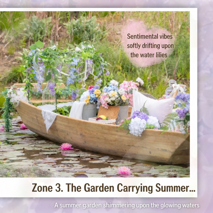  Sentimental vibes softly drifting upon the water lilies. Zone 3. The Garden Carrying Summer... A summer garden shimmering upon the glowing waters