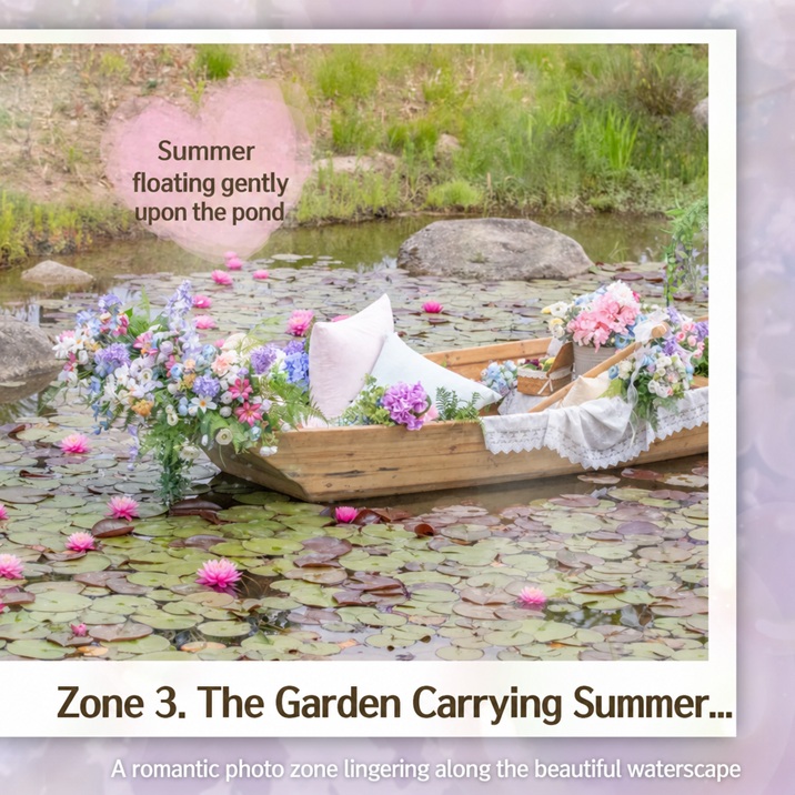 Summer floating gently upon the pond. Zone 3. The Garden Carrying Summer... A romantic photo zone lingering along the beautiful waterscape