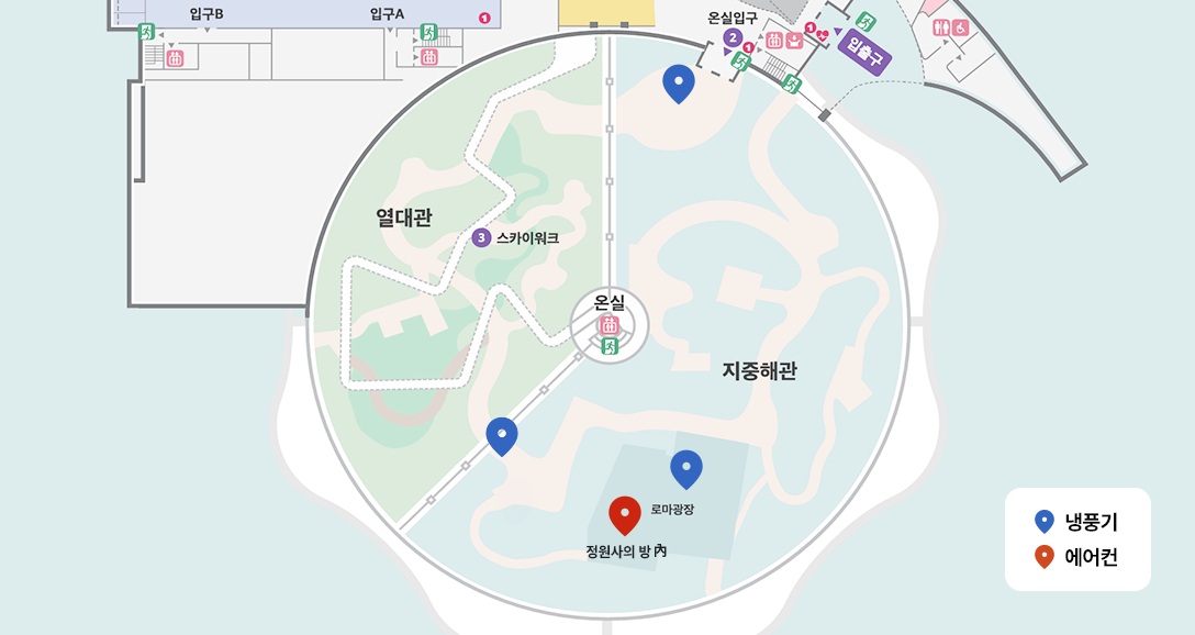 온실 내 냉방기기 및 쉼터 층별 안내도