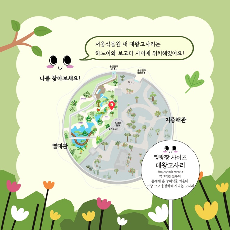 서울식물원 내 대왕고사리는 하노이와 보고타 사이에 위치해 있습니다. 온실 지도 안내